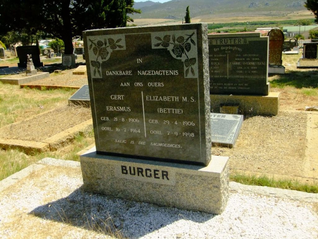 BURGER Gert Erasmus 1906-1964 &amp; Elizabeth M.S. 1906-1998