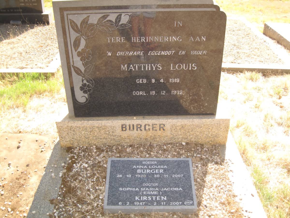 BURGER Anna Louisa 1920-2007 :: KIRSTEN Sophia Maria Jacoba nee BURGER 1947-2007