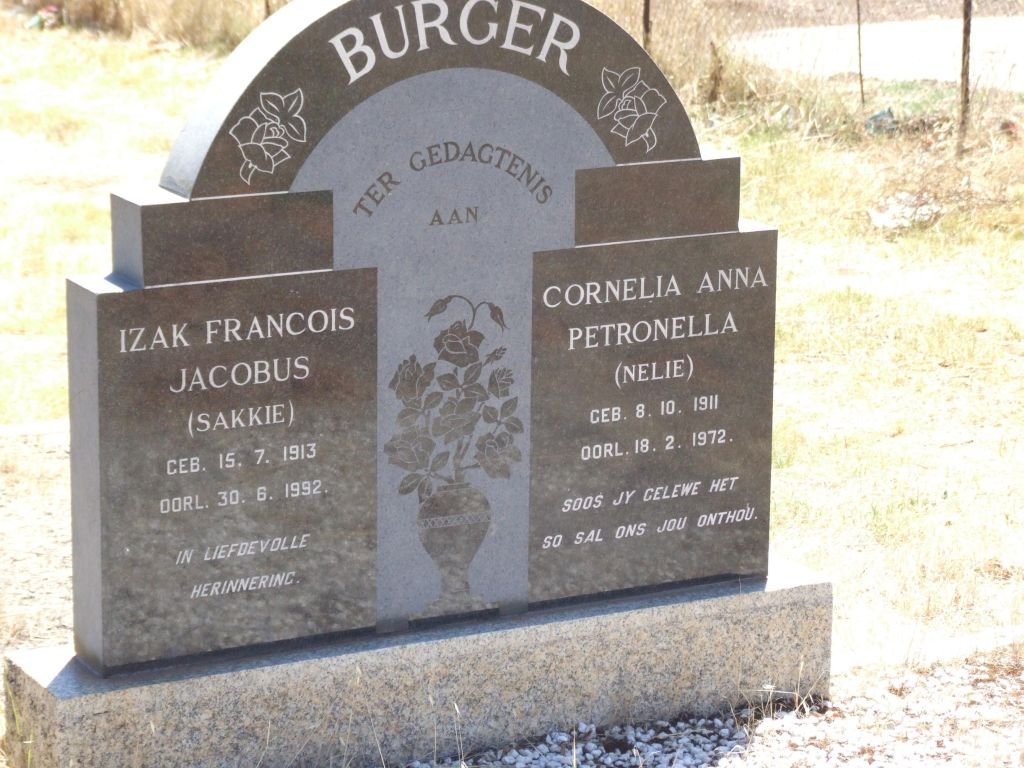 BURGER Izak Francois Jacobus 1913-1992 &amp; Cornelia Anna Petronella 1911-1972