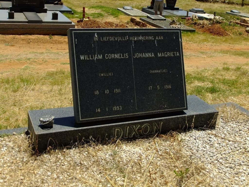 DIXON William  Cornelis 1911-1993 &amp; Johanna Magrieta 1916-