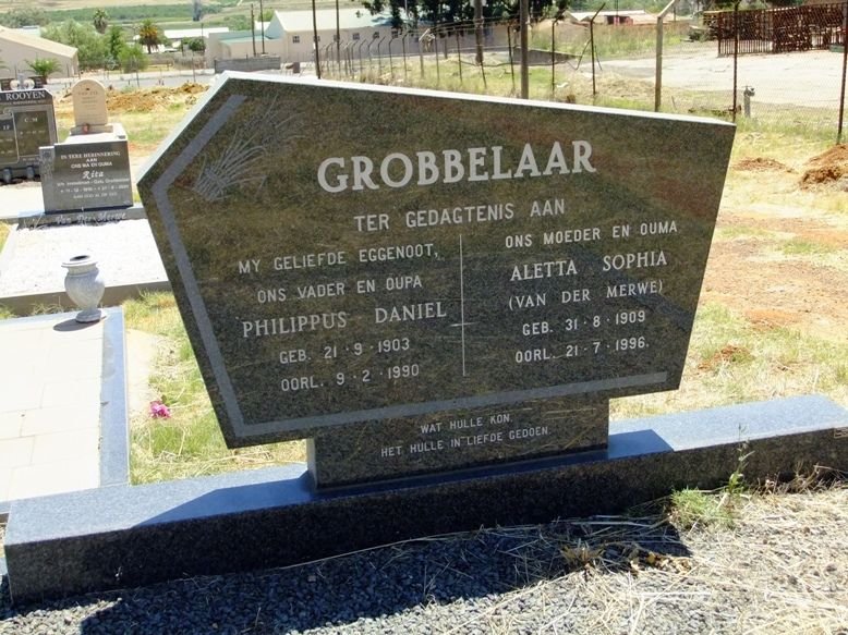GROBBELAAR Philippus Daniel 1903-1980 &amp; Aletta Sophia VAN DER MERWE 1909-1996