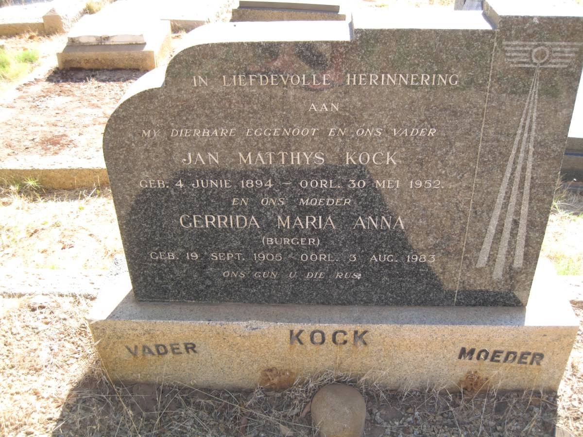 KOCK Jan Matthys 1894-1952 &amp; Gerrida Maria Anna BURGER 1906-1983