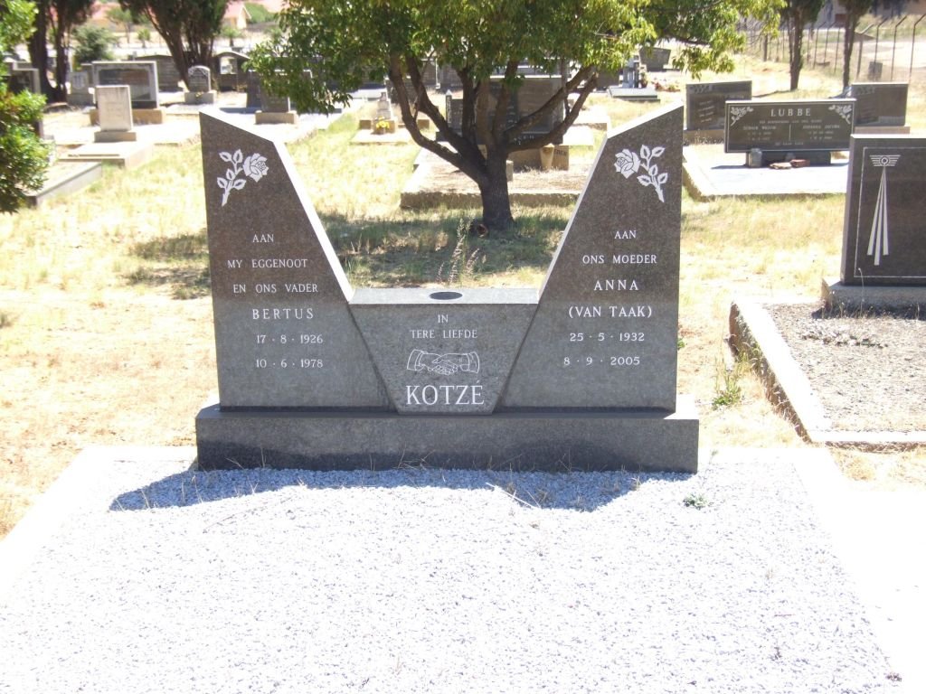 KOTZE Bertus 1926-1978 &amp; Anna VAN TAAK 1932-2005