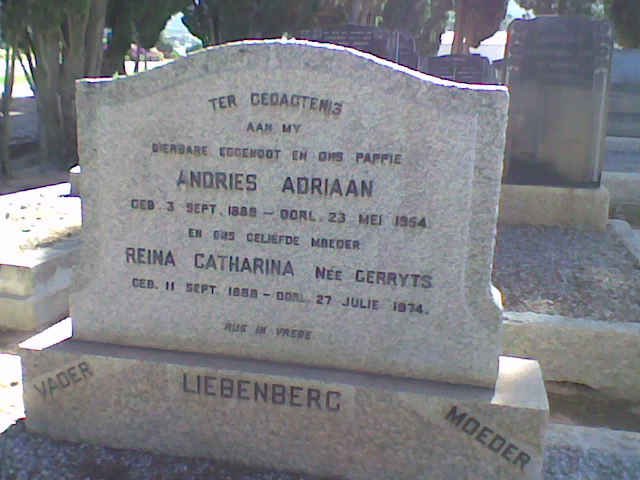 LIEBENBERG Andries Adriaan 1888-1954 &amp; Reina Catharina GERRYTS 1888-1974