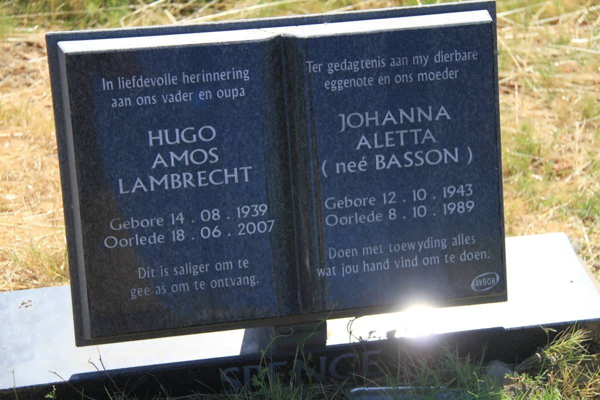 LAMBRECHT Hugo Amos 1939-2007 &amp; Johanna Aletta BASSON 1943-1989