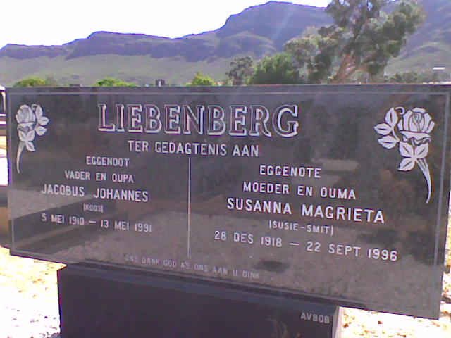 LIEBENBERG Jacobus Johannes 1910-1991 &amp; Susanna Magrieta SMIT 1918-1996