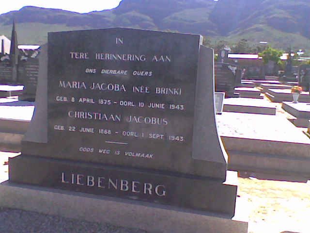 LIEBENBERG Christiaan Jacobus 1868-1943 &amp; Maria Jacoba BRINK 1875-1943