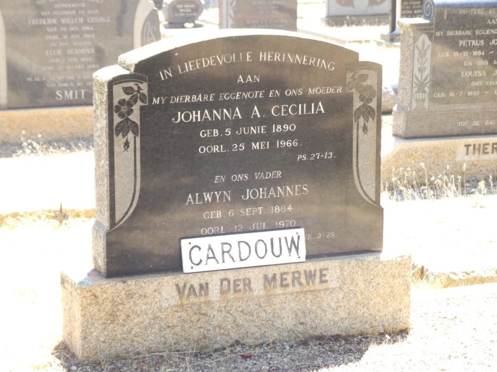 MERWE Alwyn Johannes, van der 1894-1970 &amp; Johanna A. Cecilia 1890-1966