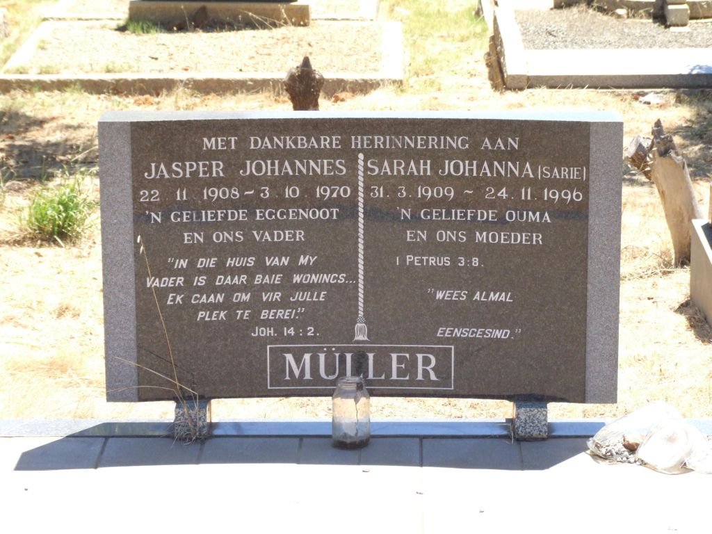 MULLER Jasper Johannes 1908-1970 &amp; Sarah Johanna 1909-1996