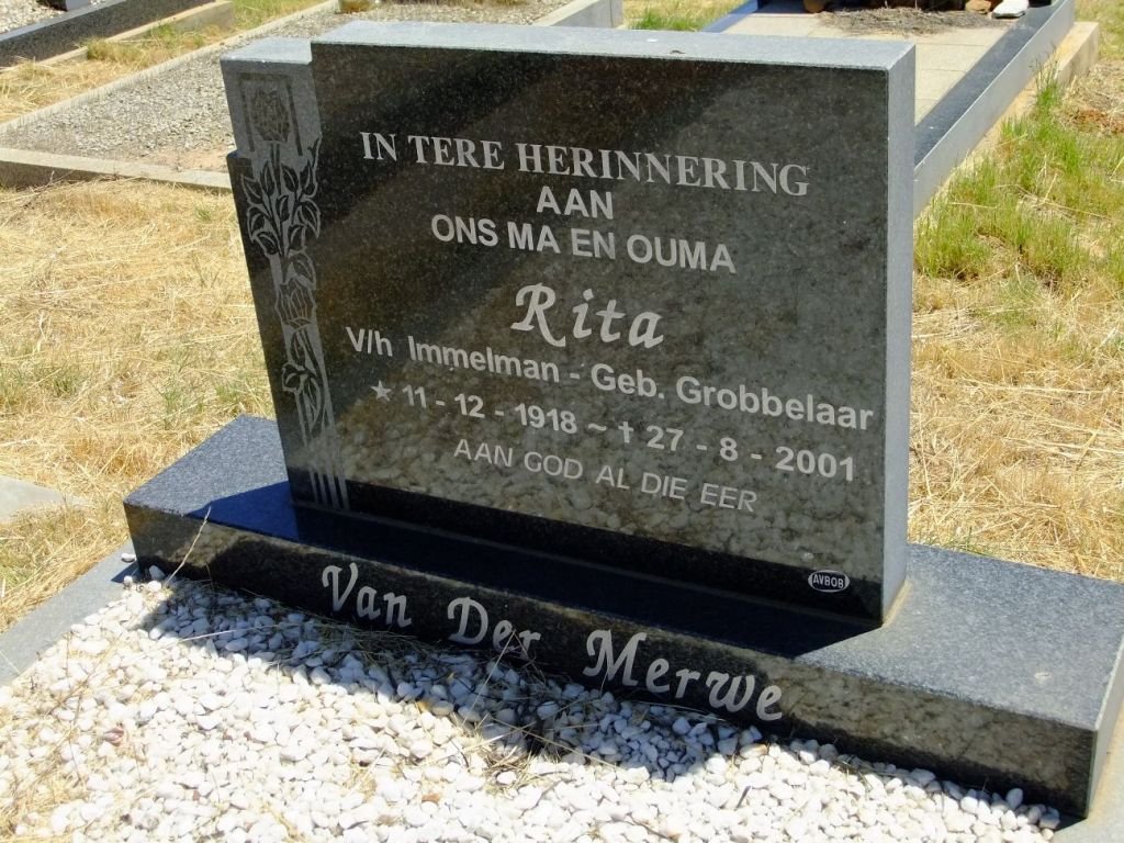 MERWE Rita, van der voorheen IMMELMAN nee GROBBELAAR 1918-2001