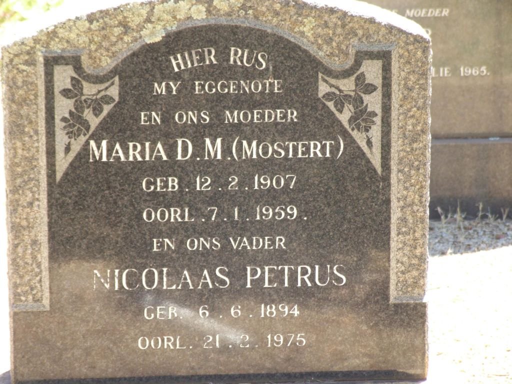 MOSTERT Nicolaas Petrus 1894-1975 &amp; Maria D.M. 1907-1959