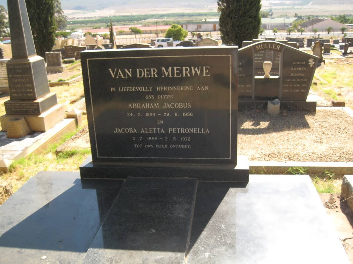 MERWE Abraham Jacobus, van der 1864-1956 &amp; Jacoba Aletta Petronella 1888-1972