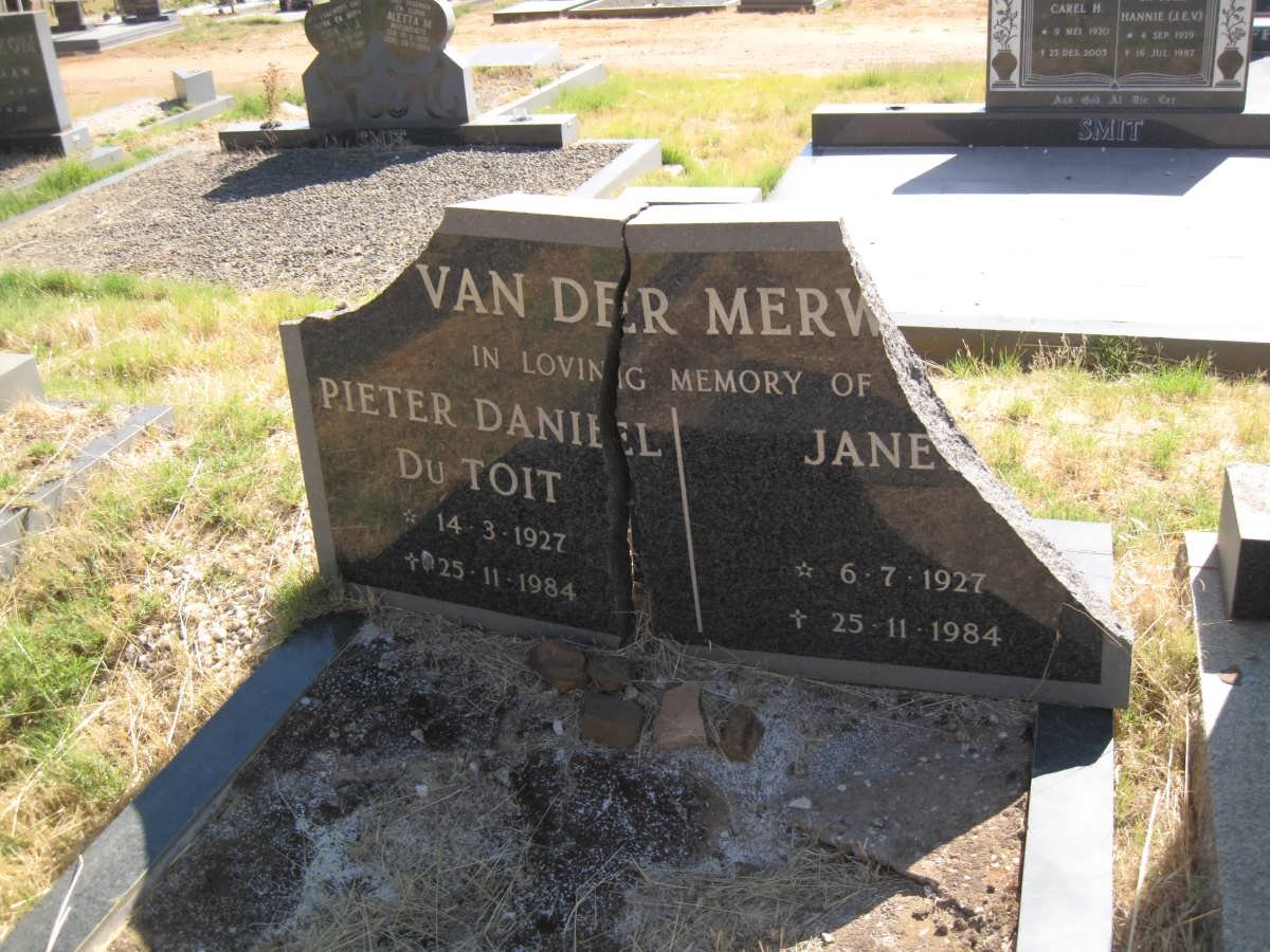 MERWE Pieter Daniel Du Toit, van der 1927-1984 &amp; Jane 1927-1984