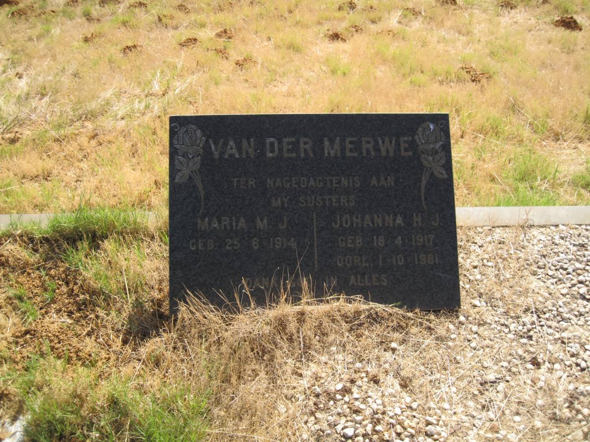 MERWE Maria M.J., van der 1914-  :: VAN DER MERWE Johanna H.J. 1917-19?1