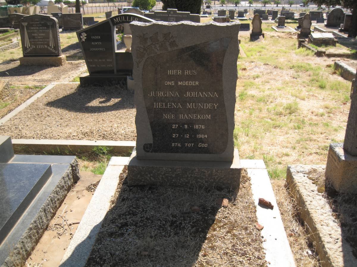 MUNDEY Jurgina Johanna Helena nee HANEKOM 1876-1964