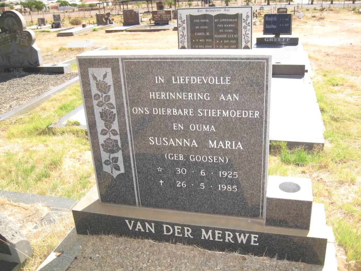 MERWE Susanna Maria, van der nee GOOSEN 1925-1985