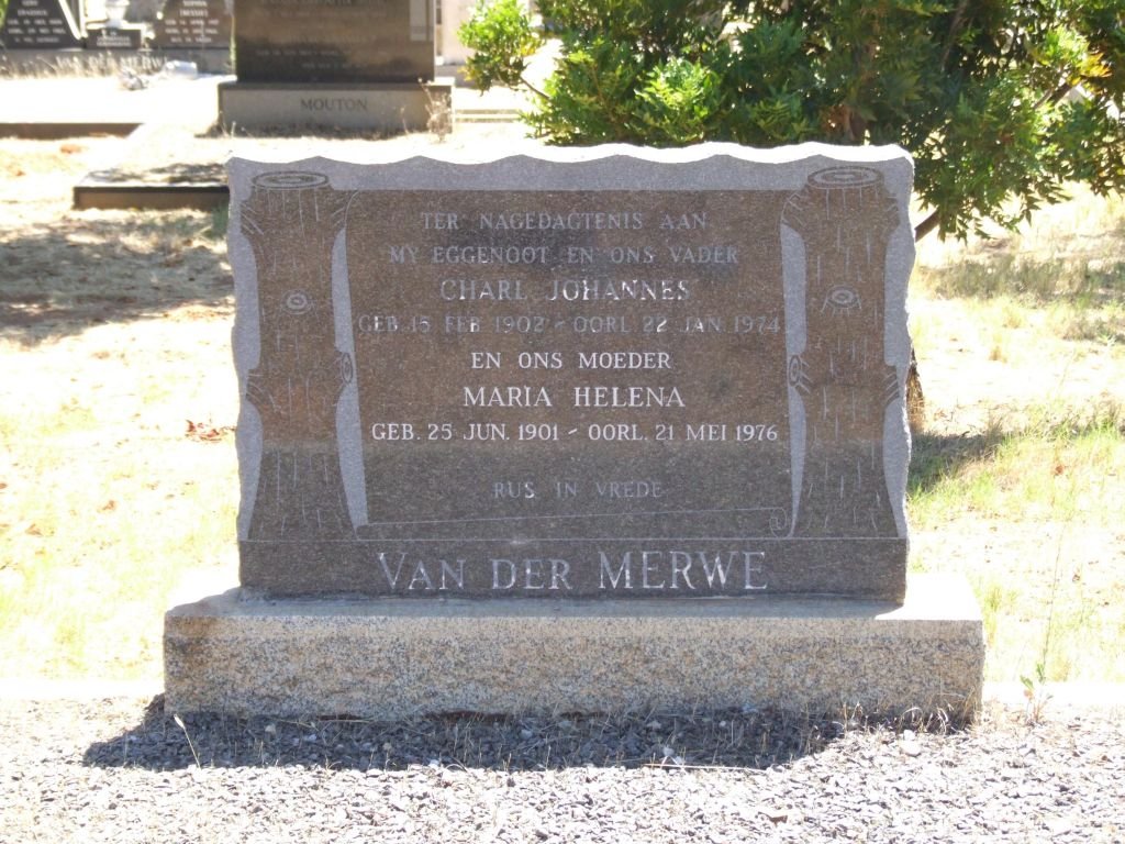 MERWE Charl Johannes, van der 1902-1974 &amp; Maria Helena 1901-1976