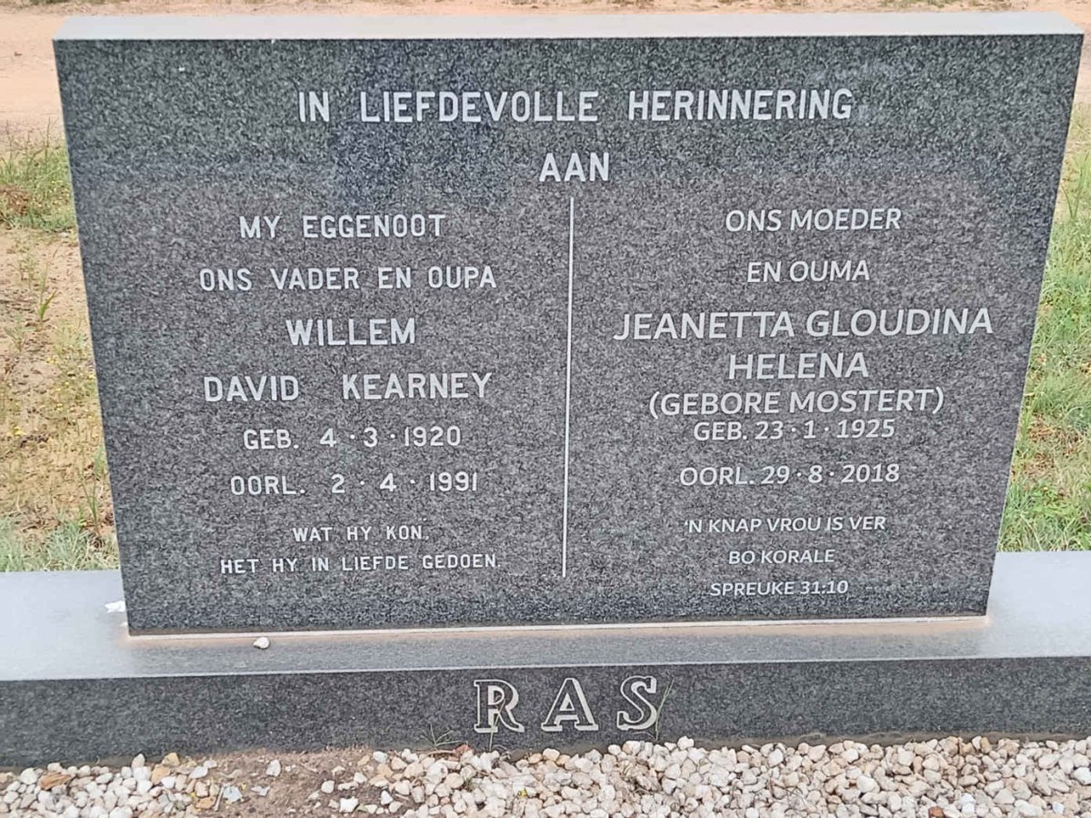 RAS Willem David Kearney 1920-1991 &amp; Jeanetta Gloudina Helena MOSTERT 1925-2018