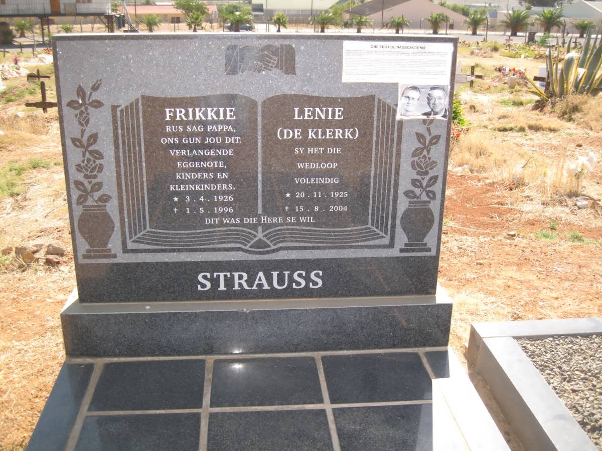 STRAUSS Frikkie 1926-1996 &amp; Lenie DE KLERK 1925-2004