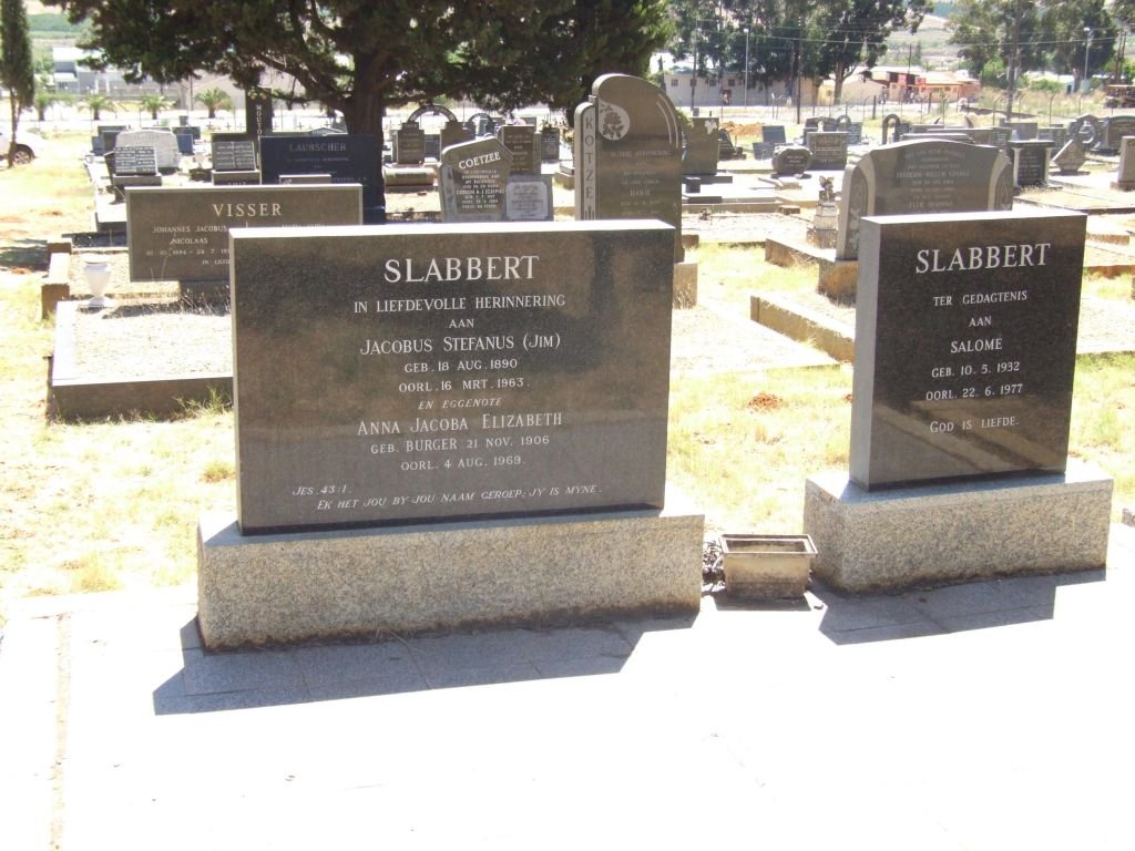 SLABBERT Jacobus Stefanus 1890-1963 &amp; Anna Jacoba Elizabeth BURGER 1906-1969