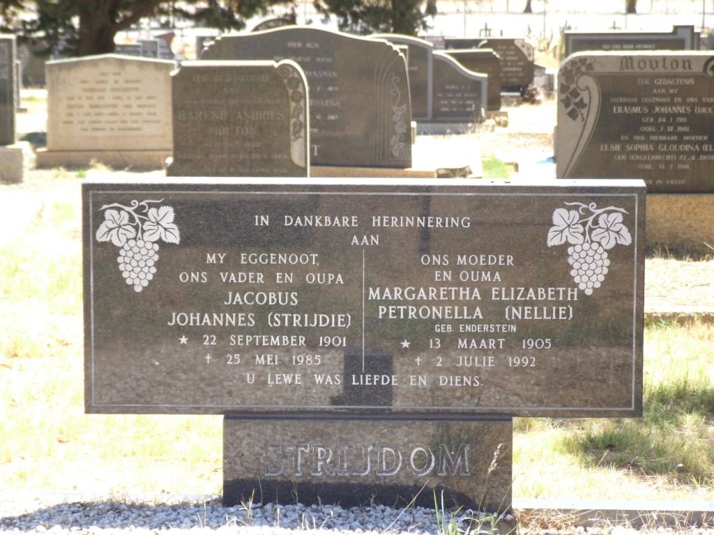 STRIJDOM Jacobus Johannes 1901-1985 &amp; Margaretha Elizabeth Petronella ENDERSTEIN 1905-1992