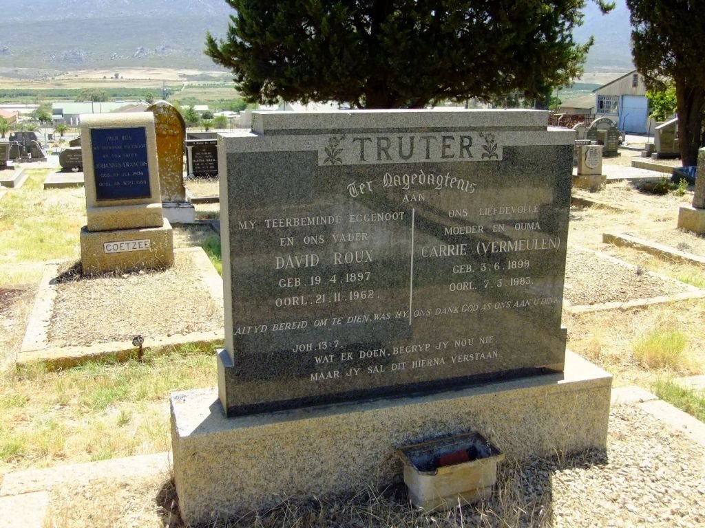 TRUTER David Roux 1897-1962 &amp; Carrie VERMEULEN 1899-1983