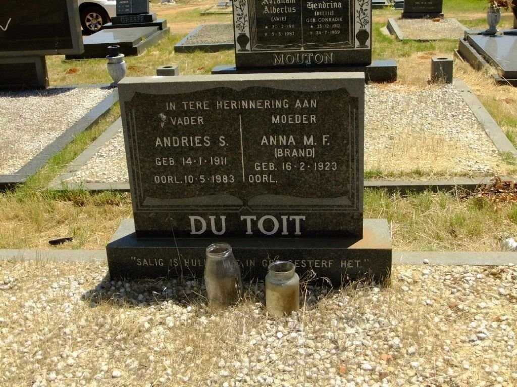 TOIT Andries S., du 1911-1983 &amp; Anna M.F. BRAND 1923-