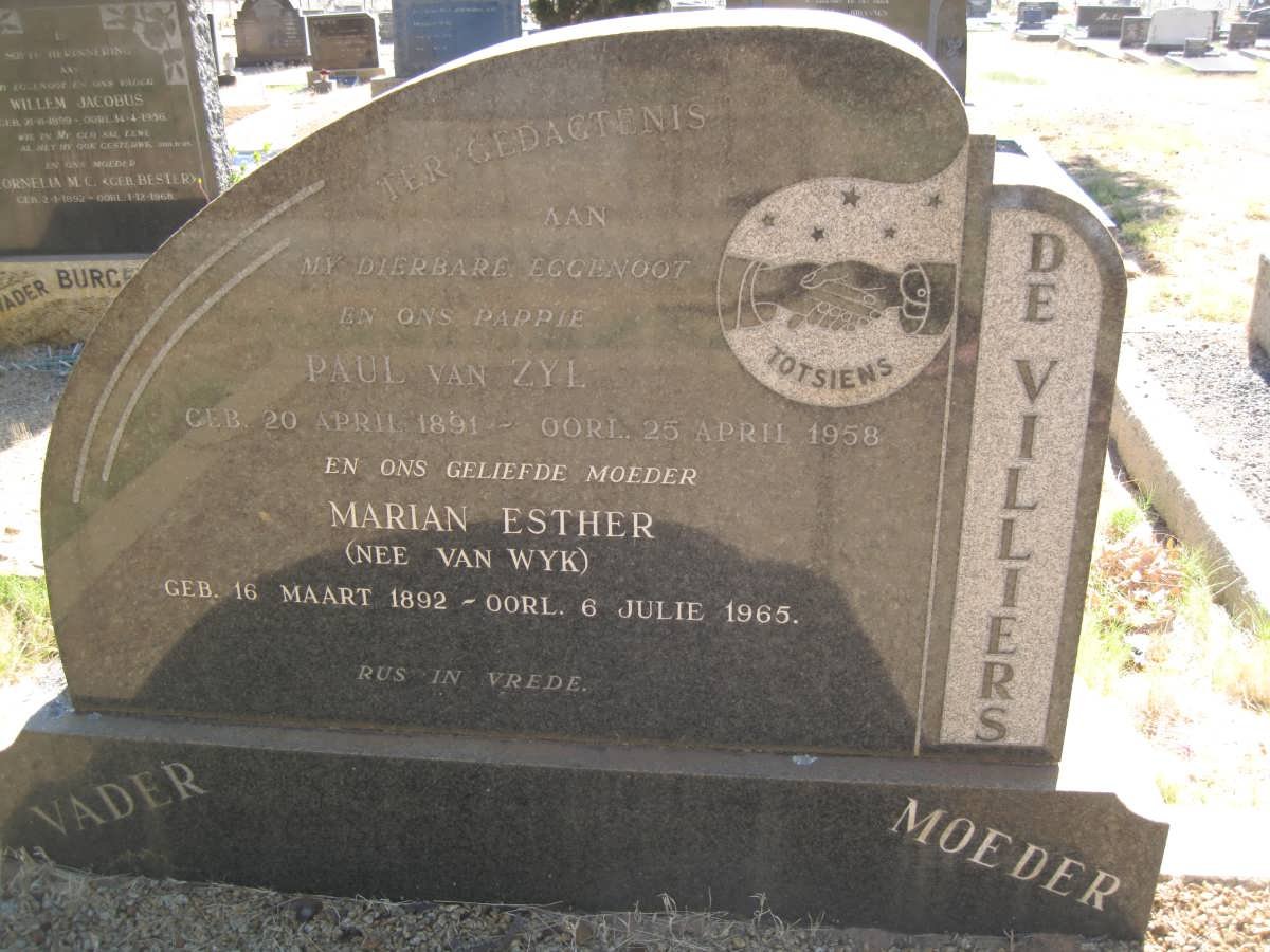 VILLIERS Paul van Zyl, de 1891-1958 &amp; Marian Esther VAN WYK 1892-1965