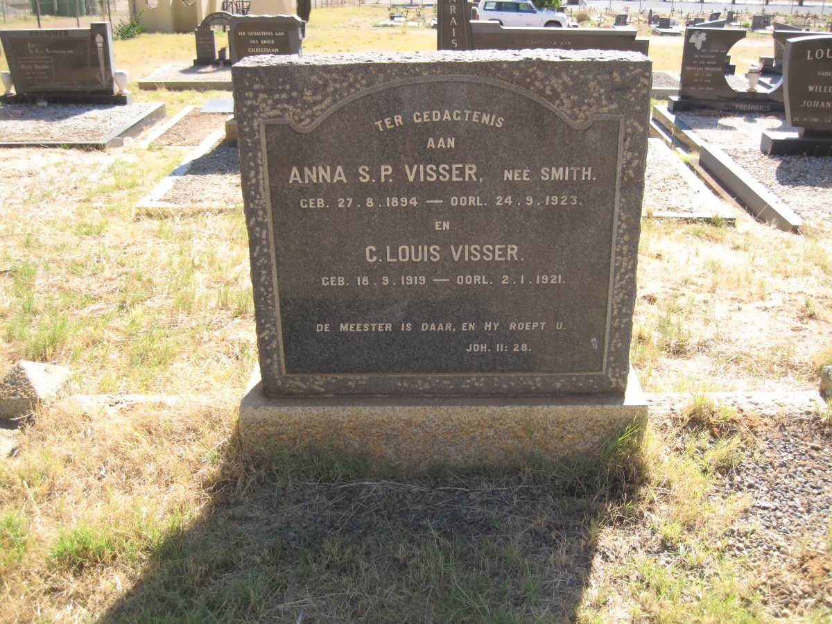 VISSER  Anna S.P. nee SMITH 1894-1923 :: VISSER C. Louis 1919-1921