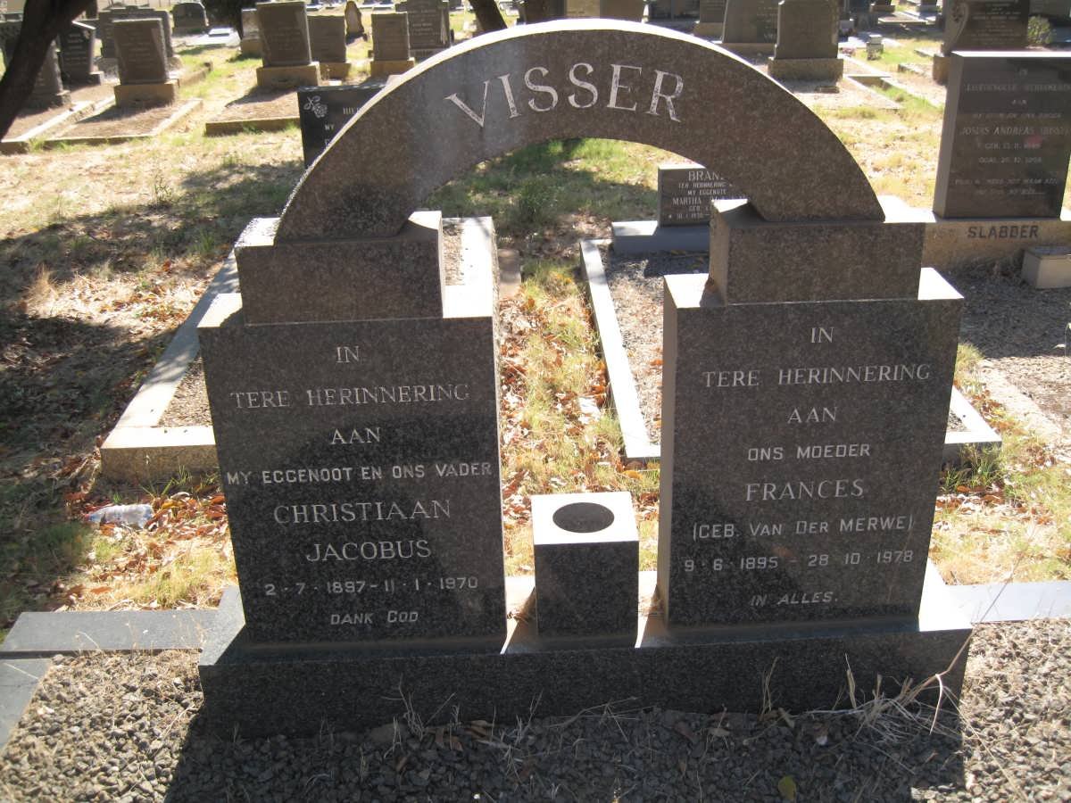 VISSER Christiaan Jacobus 1897-1970 &amp; Frances VAN DER MERWE 1895-1978