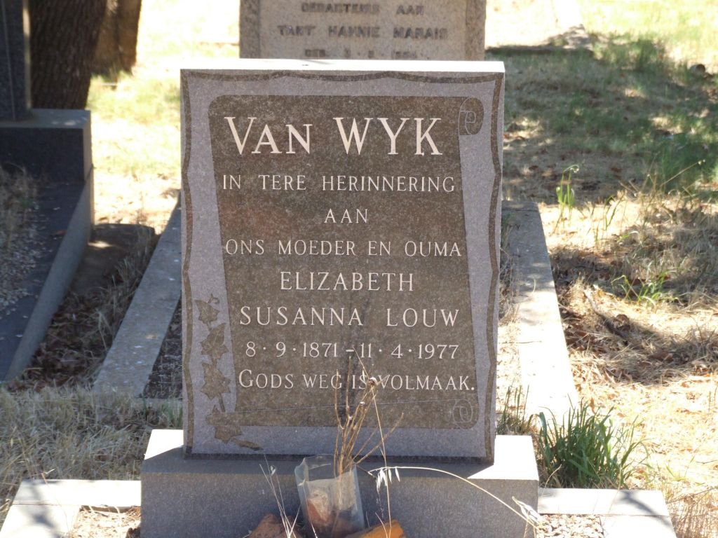 WYK Elizabeth Susanna, van nee LOUW 1871-1977