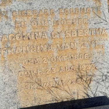 ZYL Jacomina Gysbertha Francina, van 1886-1933
