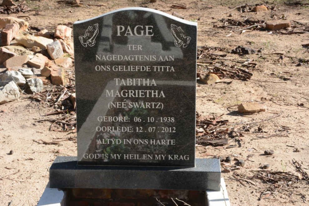 PAGE Tabitha Magrietha nee SWARTZ 1938-2012