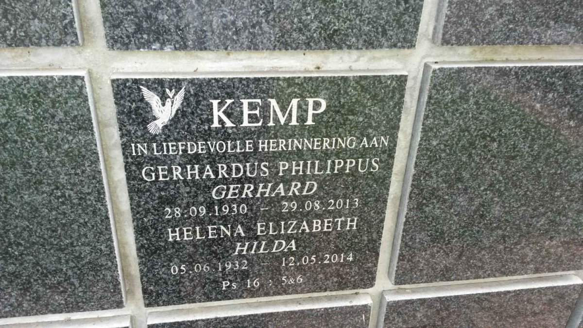 KEMP Gerhardus Philippus 1930-2013 &amp; Helena Elizabeth 1932-2014