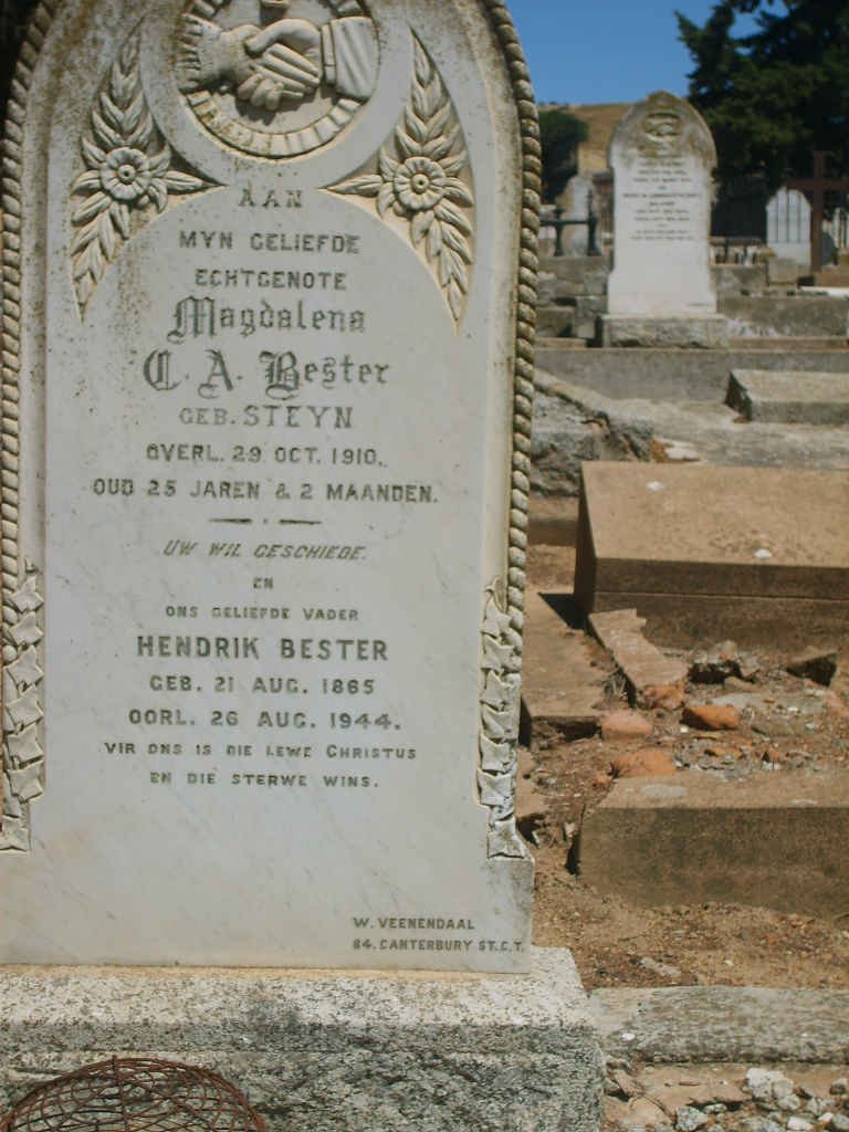 BESTER Hendrik 1865-1944 &amp; Magdalena C.A. STEYN -1910