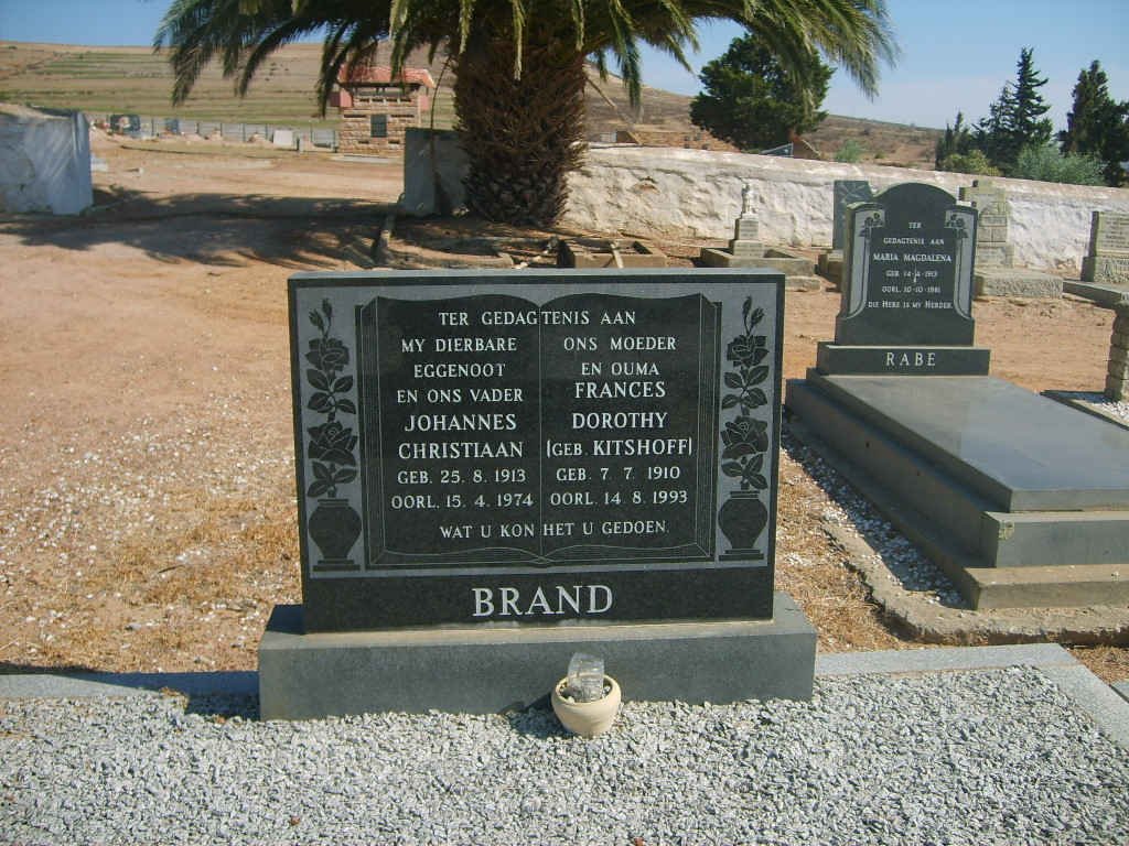 BRAND Johannes Christiaan 1913-1974 &amp; Frances Dorothy KITSCHOFF 1910-1993