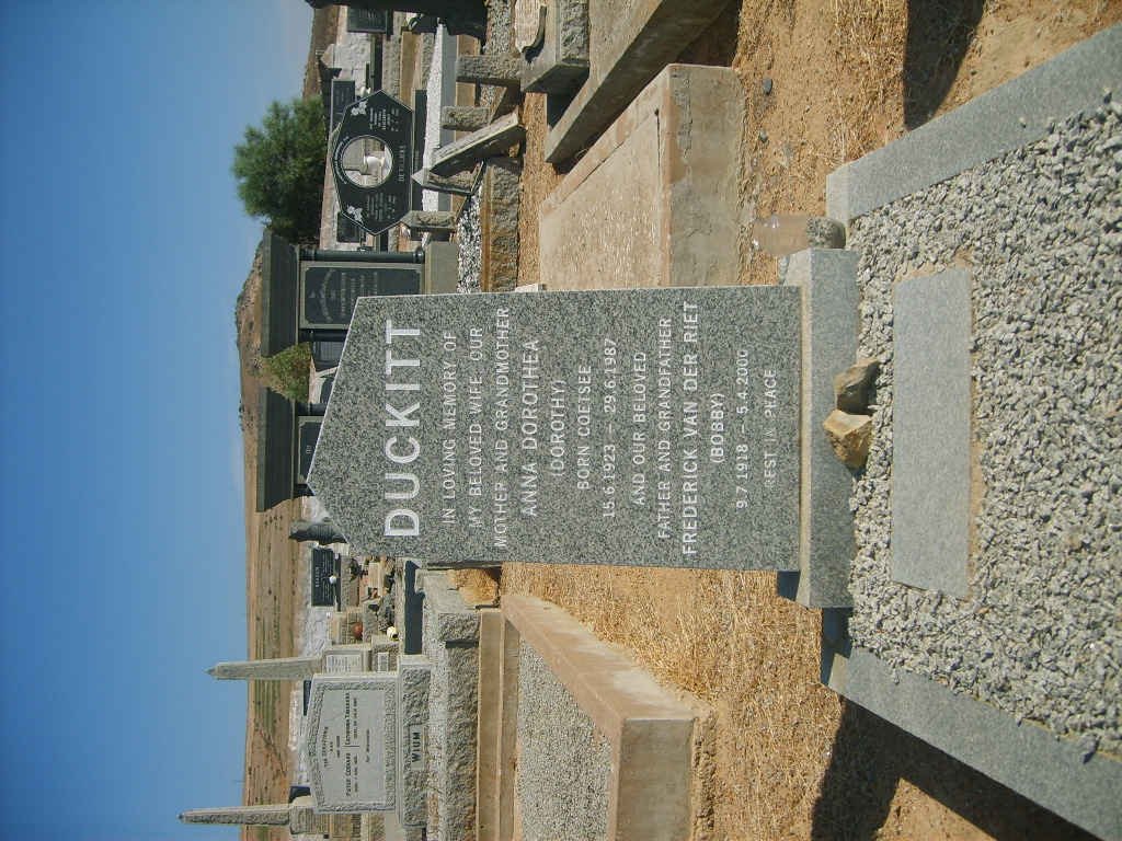 DUCKITT Frederick Van Der Riet 1918-2000 &amp; Anna Dorothea COETSEE 1923-1987