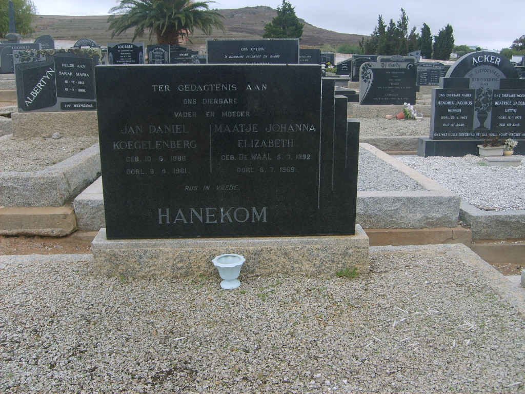 HANEKOM Jan Daniel Koegelenberg 1888-1961 &amp; Maatje Johanna Elizabeth DE WAAL 1892-1969