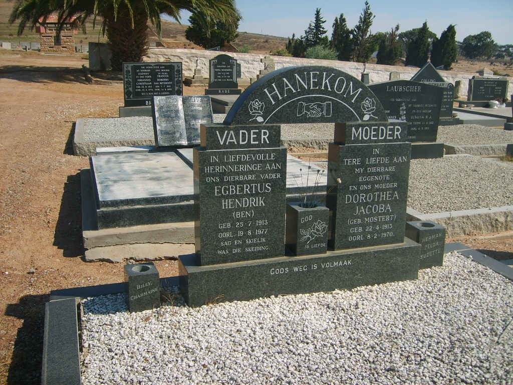 HANEKOM Egbertus Hendrik 1913-1977 &amp; Dorothea Jacoba MOSTERT 1913-1970