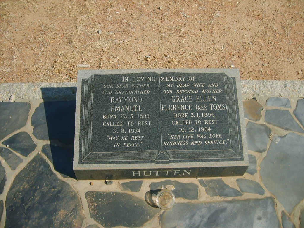 HUTTEN Raymond Emanuel 1893-1974 &amp; Grace Ellen Florence TOMS 1896-1964