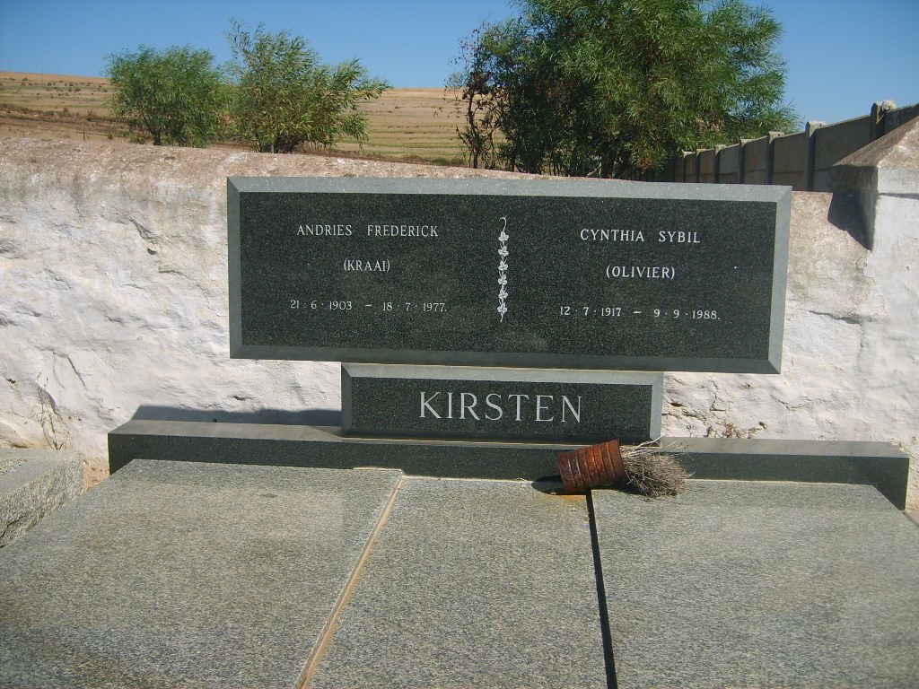 KIRSTEN Andries Frederick 1903-1977 &amp; Cynthia Sybil OLIVIER 1917-1988