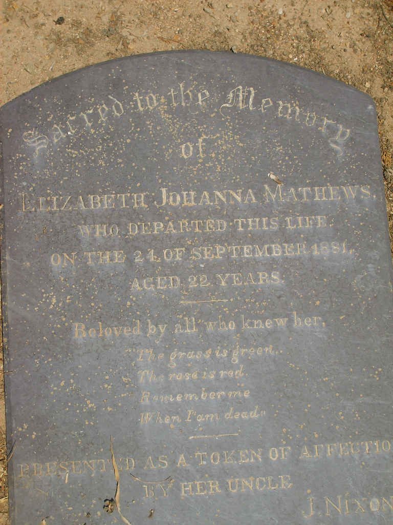MATHEWS Elizabeth Johanna -1881