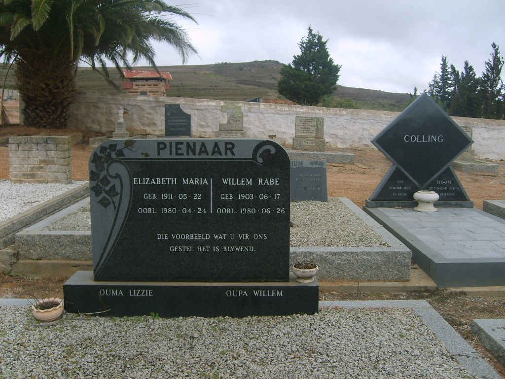 PIENAAR Willem Rabe 1903-1980 &amp; Elizabeth Maria 1911-1980