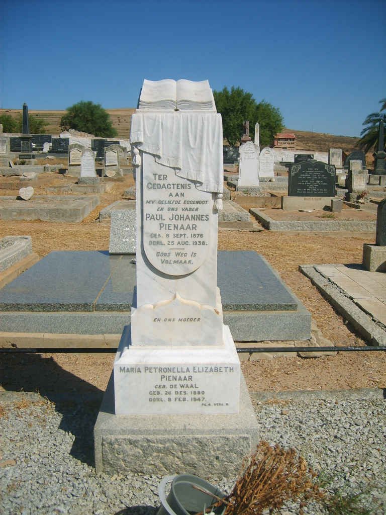PIENAAR Paul Johannes 1876-1938 &amp; Maria Petronella Elizabeth DE WAAL 1880-1947