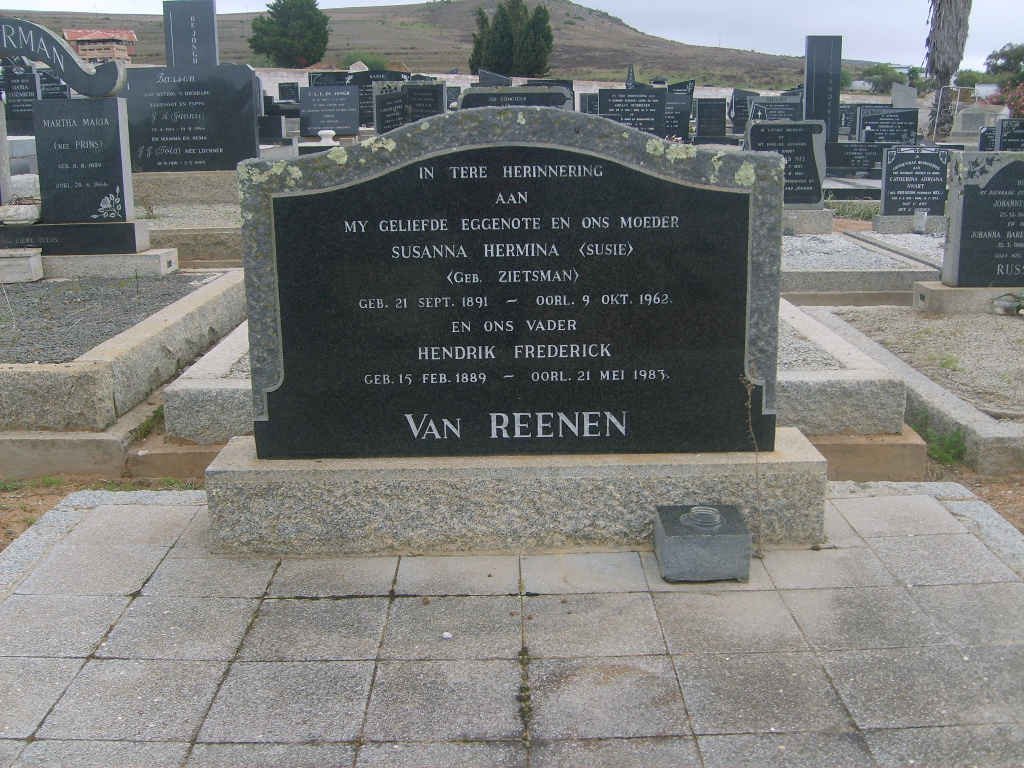 REENEN Hendrik Frederick, van 1889-1983 &amp; Susanna Hermina ZIETSMAN 1891-1962