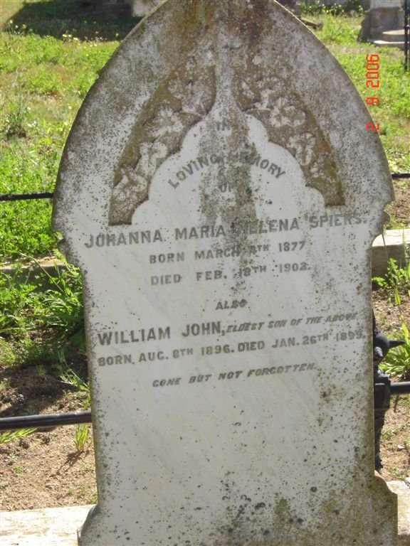 SPIERS Johanna Maria Helena 1877-1902 :: SPIERS William John 1896-1899