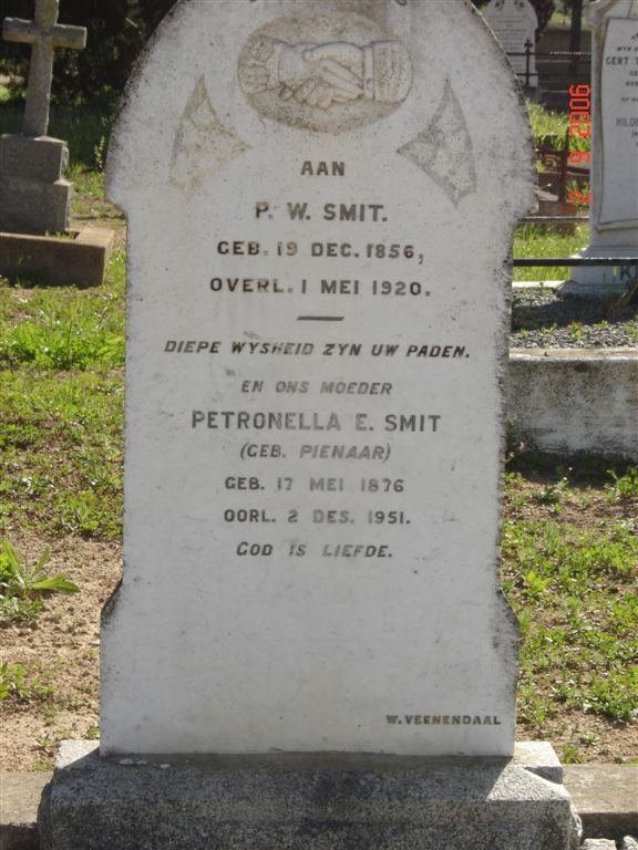 SMIT P.W. 1856-1920 &amp; Petronella E. PIENAAR 1876-1951