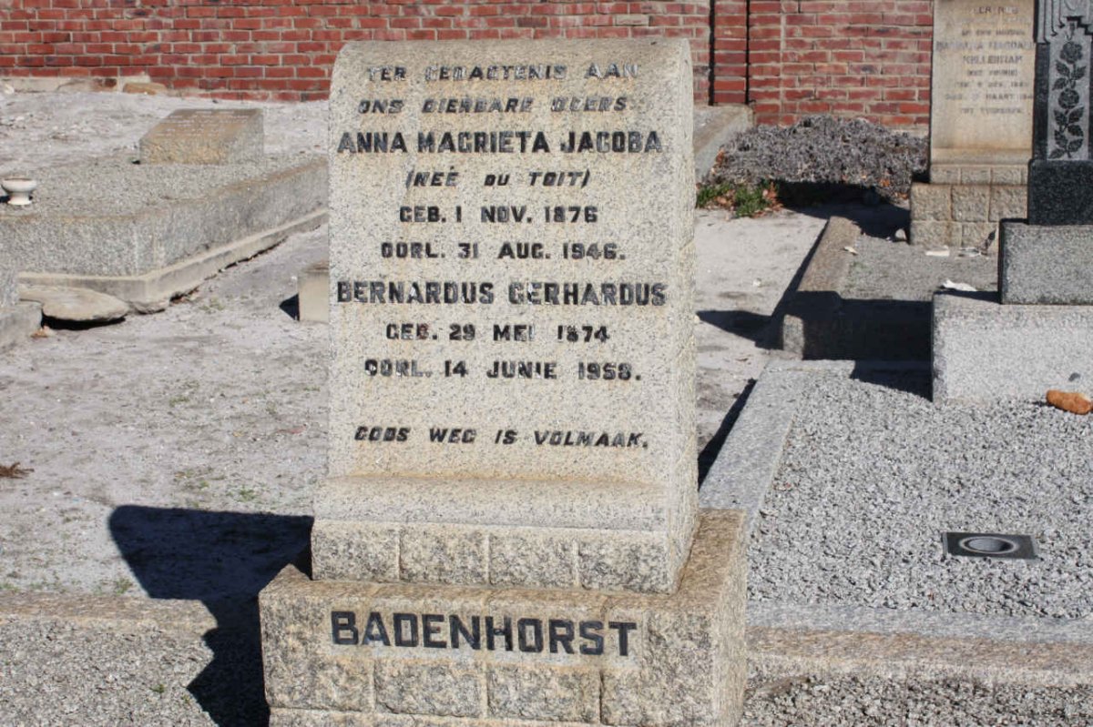BADENHORST Bernardus Gerhardus 1874-1958 &amp; Anna Margrieta Jacoba DU TOIT 1876-1946