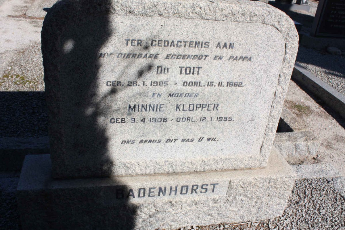 BADENHORST Du Toit 1905-1962 &amp; Minnie KLOPPER 1908-1985