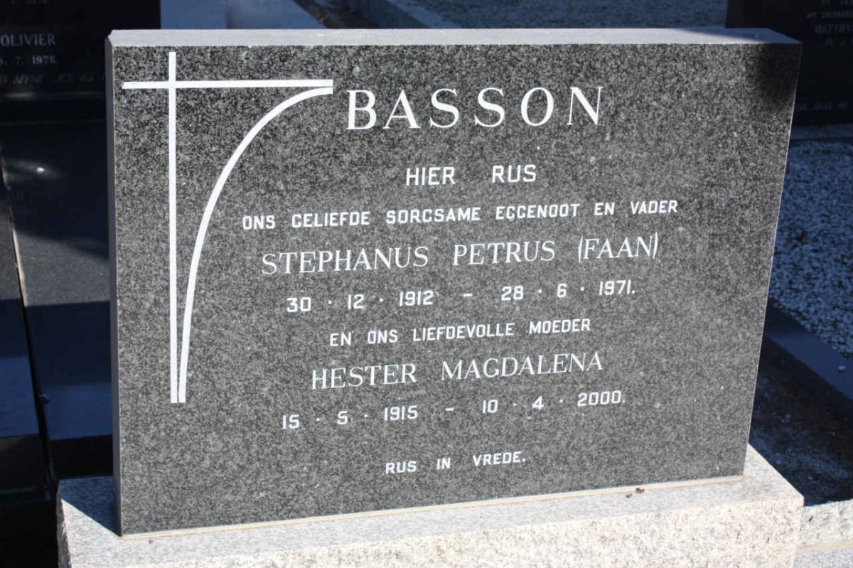 BASSON Stephanus Petrus 1912-1971 &amp; Hester Magdalena 1915-2000